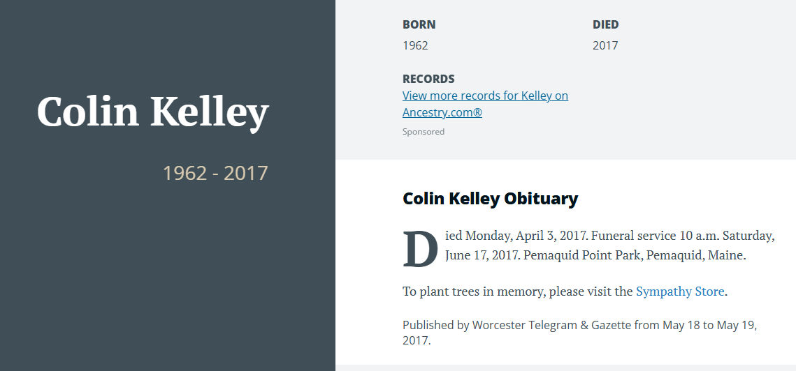 Colin Thomas Kelley Paxton Massachusetts Obituary